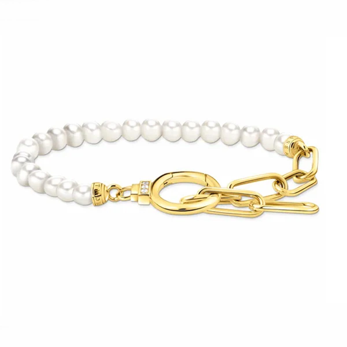 THOMAS SABO Gold Plated Zirconia & Freshwater Pearl Ring Clasp Link Bracelet