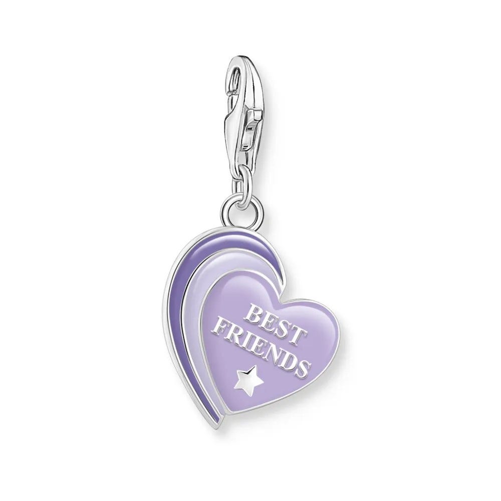 Silver Violet Best Friends Heart Charm